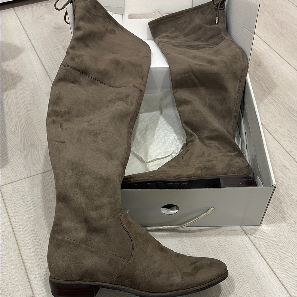 Suede Over-the-Knee Boots - Taupe